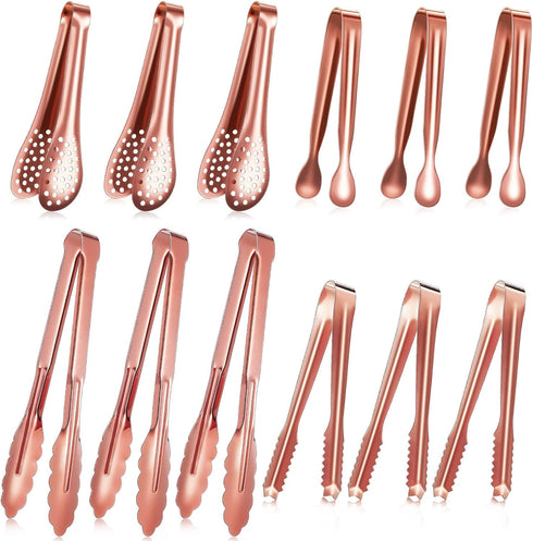 12 Pieces Tongs for Serving Utensils Mini Serving Tong Stainless Steel Appetizer Tongs Ice Sugar Tong Food Tong Cooking Tong for Salad Kitchen Buf...